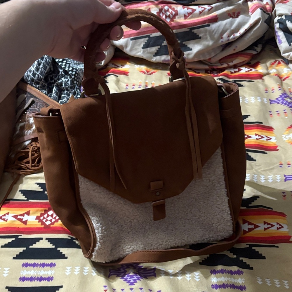 Brown and Cream Women's Bag